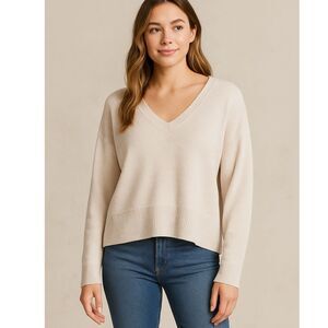 Sanctuary oversized boxy cropped v-neck oatmeal beige sweater size Small S
